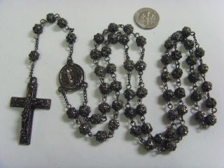 1800s Very Rare Antique Catholic Religious Rosary Marcasite Adorned Beads 50377