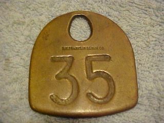Vintage Brass Cow Ear Tag - - Om Franklin Serum Co - - 1937 - 63 - - Great Patina -