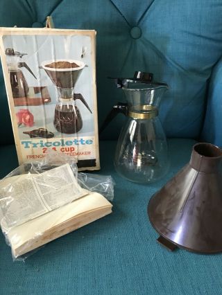 Vintage 2 - 4 Cup Tricolator Tricolette Fb - 4 Cold French Drip Coffee Maker W/ Box