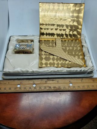 Vintage Lighter And Cigarette Case Set Rhinestone And Pearl 3