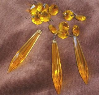 Vintage Antique Victorian Chandelier Prisms Joblot Glass Crystal Drops Amber