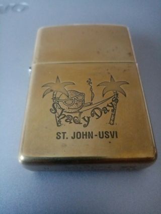 Zippo Solid Brass Shady Days Very Rare Dated Xv Comes With Insert