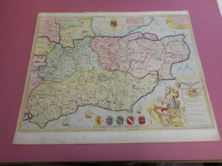 100 Large Kent Surrey Sussex Map By Saxton Lea C1730 Hand Colour