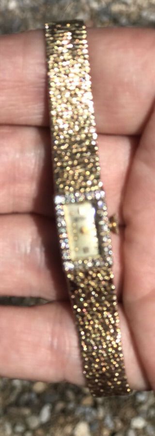 Vintage 14k Yellow Gold La Cloche Diamond Ladies Wrist Watch