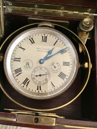 Antique Waltham Watch Co.  8 Day Marine Chronometer And Mahogany Boxes 506