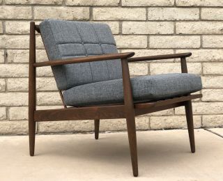 Vintage Mid Century Danish Modern Atomic Slat Back Lounge Chair Circa 1950s