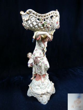 19th C Antique Kpm Berlin German Porcelain Goddess Cherub 17.  25 " Centerpiece