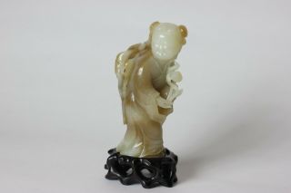 Chinese Rare Carved Jade Figure Of A Girl Carrying A Lotus Flower,  China
