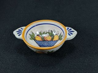 Vintage Italy Deruta Pottery Bowl With Hand - Painted Fruit,  Handled
