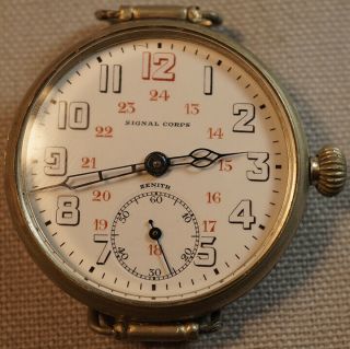 Vintage Zenith Signal Corps Wwi Military Watch Triple Signed Fully Serviced