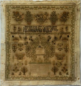 Late 18th Century Figure,  Motif & Verse Sampler By Mary Coy - November 20 1799