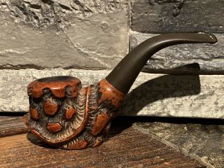 Estate Tobacco Pipe 1950’s Red Point Old Briar Relief Carved Rustic