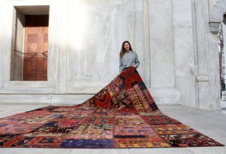 Handmade Vintage Kazakh Patchwork Decorative Carpet Area Rug 11 