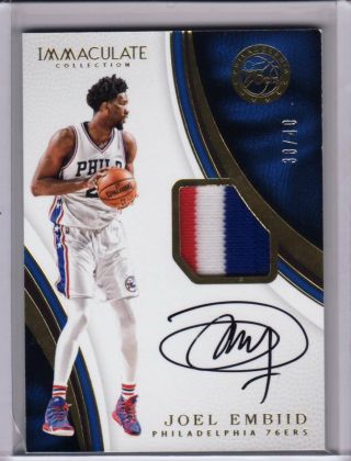 2016 - 17 Panini Immaculate Joel Embiid 76ers Game Worn Jersey Patch Auto 38/40