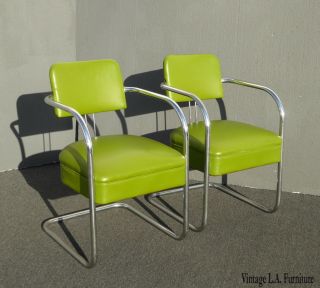 Vintage Mid Century Modern Lime Green Chrome Accent Chairs