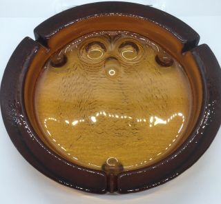 Blenko 702 Vintage 60s 70s Mcm Amber Glass Owl Cigar Ashtray Dish 9”