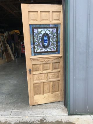An 611 Gorgeous Antique Stained Glass Entrance Door 31.  75 X 80x1 3/8”