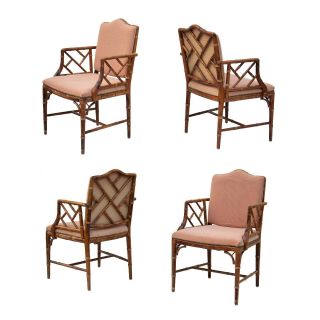 Set 4 Hollywood Regency Faux Bamboo Armchairs By Chairmasters Baker Chippendale