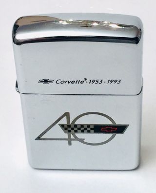 Rare Retired 1993 Corvette 40th Anniversary Polished Chrome Zippo Lighter