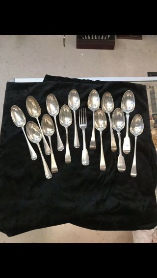 Antique 18th & 19th C Georgian Solid Silver Serving Spoons & 1 Fork Scrap 907 Gr