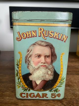 Vintage John Ruskin Cigar Tobacco Tin Advertising Canister