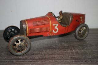 Antique France Jep 3 Bugatti Open Wheel Racer Tin Litho Wind Up Toy
