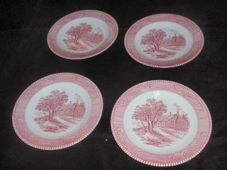 Vintage Currier And Ives Four (4) 10 " Dinner Plates Washington Birthplace