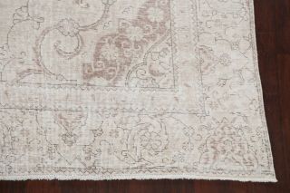 Antique Geometric Muted Distressed Tebriz Evenly Low Pile Wool Area Rug 9x12 Ft