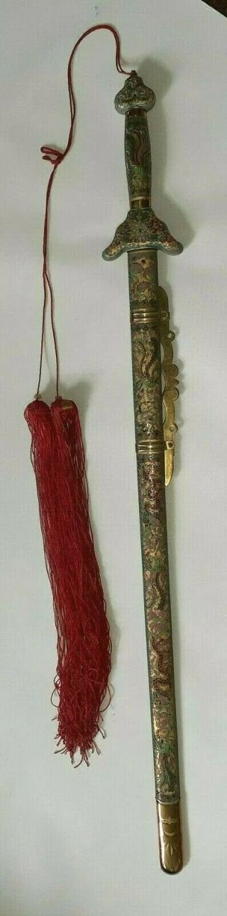 Chinese Antique Jian Sword Cloisonne Rare Tai Chi Jian Enamel Sheath Scabbard