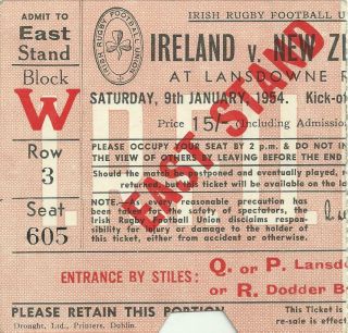 Vintage & Rare Rugby Football Union Ticket Ireland V Zealand 1954