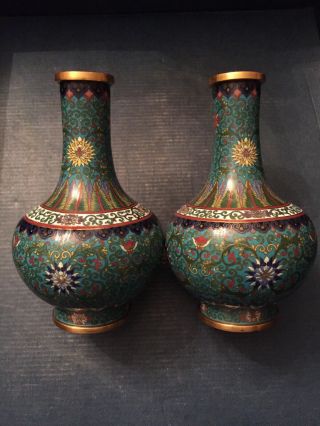 2 Antique Chinese Cloisonne Vases Lao Tian Li Zhi Mark,  19th.  C.  Qing / Republic