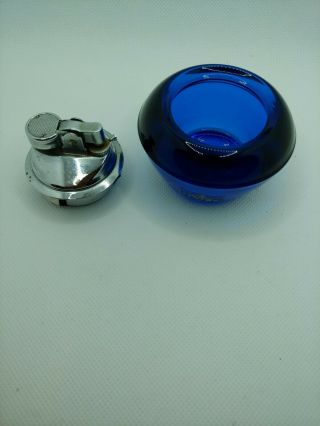 Vintage Mid Century Viking Glass Table Lighter Dark Blue With Sticker 3