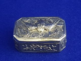 Circa 1900s Chinese Export Silver Repoussé Snuff Box W Rising Phoenix Motif 28g