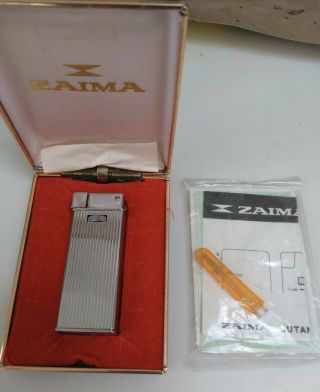 Vintage Zaima Cristo Flint Butane Gas Cigarette Lighter In Case - Japan