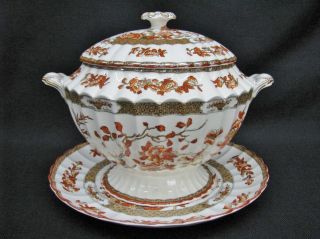 Rare Antique 3pc Copeland Spode Indian Tree Soup Tureen W/ Underplate