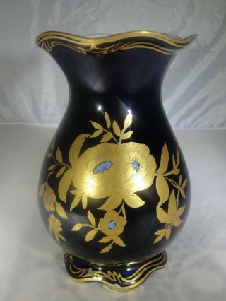Vtg Jlmenau Graf Von Henneberg Echt Kobalt Cobalt Blue With Gold Small Vase