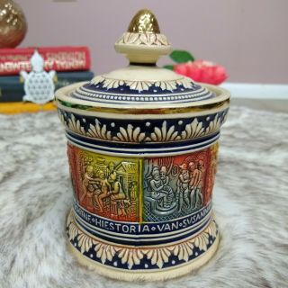 Antique Majolica Humidor German Marzi & Remy Ceramic Gilded Gold