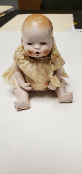 Antique German Bisque Baby Doll In Sitting Position W/ Bottle Mkd 785 12