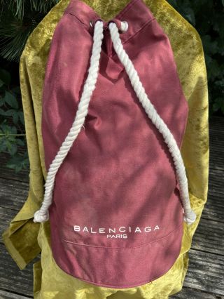 Large Vintage Balenciaga Dark Red Canvas Pull Top Duffle Bag Holdall