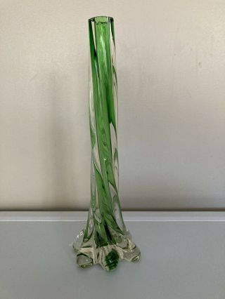 Vintage Murano Art Glass Green Swirled Elephant Foot Bud Vase 28.  5 Cm Tall