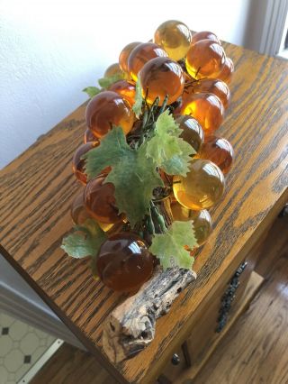 Vintage Mid Century Modern Lucite/Acrylic Cluster of Grapes - Shades of Amber 3