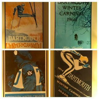 4 Vintage Dartmouth Winter Carnival Posters On Foam Board 1964 - 1967