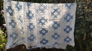 Vintage Blue And White Patchwork Quilt,  Fragile But,  Very Shabby Chic