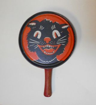 Vintage Halloween Noise Maker Kirchnof Black Cat Tin Toy Made In Usa