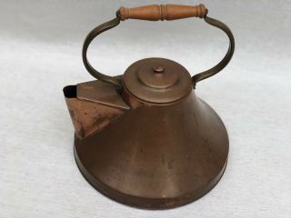 Vintage Antique Cooper Tea Kettle Wood Handle Bell Shape