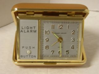 Vintage Phinney Walker Wind Up Travel Alarm Clock Tan Case with Light and Alarm 2