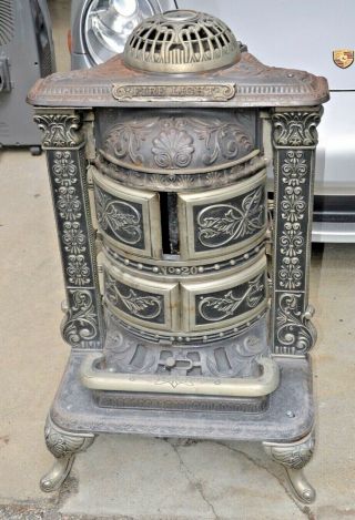 Antique Great Western Cast Iron,  Copper & Nickel Wood Burning Parlor Stove 38 "