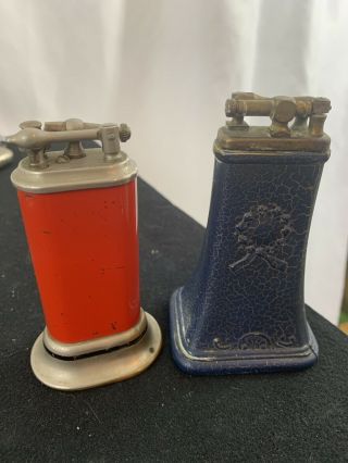 2 Vintage Unmarked Lift Arm Table Lighters - Red & Blue