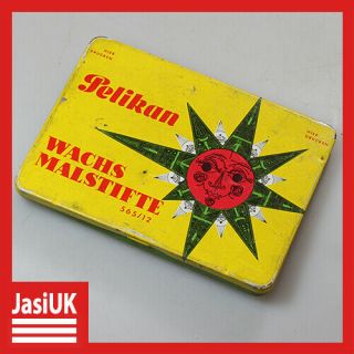 Old Rare Vintage Crayons Metal Tin Box Case - Pelikan Malstifte Germany Yellow