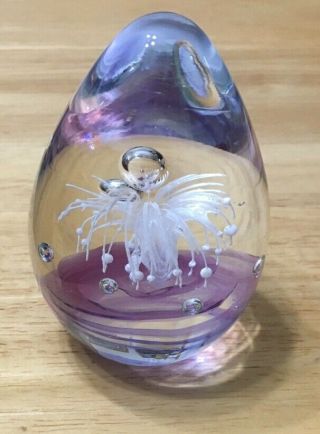 Vintage Blown Art Glass Egg Paperweight Controlled Bubbles 3 3/4 " Tall